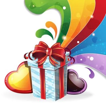 Gift box on rainbow background Stock Illustration