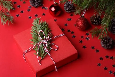 Gift box on red background Foto stock