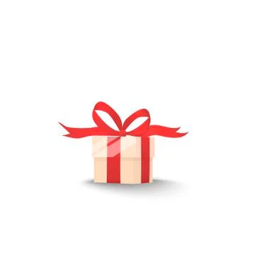 Gift box with red bow and ribbon with shadow isolated Stock Illustration