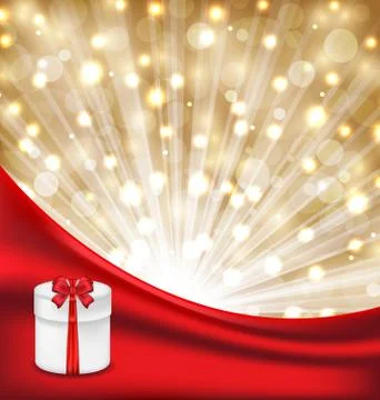 Gift box with red bow on glowing background Stock Illustration