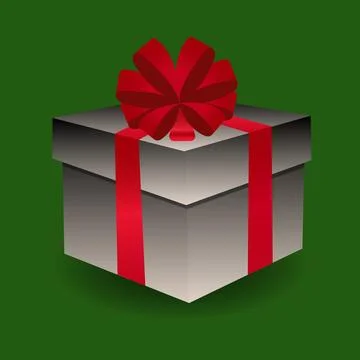 Gift in a box with a red bow on a green background Illustrazione stock