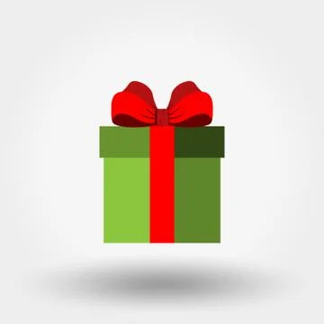 Gift box with Red bow. Icon. Vector illustration. Flat design Stock Illustration