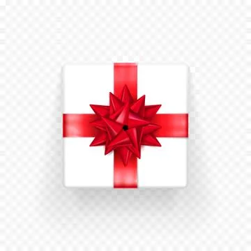 Gift box red bow ribbon vector template Birthday, New Year Christmas gifts Stock Illustration