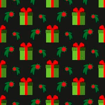 Gift box with Red bow. Seamless pattern. Vector illustration. Flat design Stock Illustration