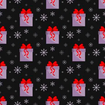 Gift box with Red bow. Seamless pattern. Vector illustration. Flat design Stock Illustration