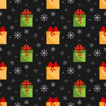 Gift box with Red bow. Seamless pattern. Vector illustration. Flat design Stock Illustration