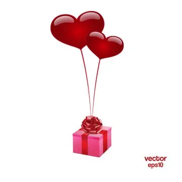 Gift  box , red bow ,two hearts on a white background.Vector Stock Illustration