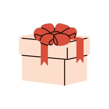 Gift box with red bow. Vector hand drawing illustration isolated. Discount,.. Stock Illustration