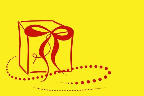 Gift box with a red bow on a yellow background, copy space, illustration Stock Illustration