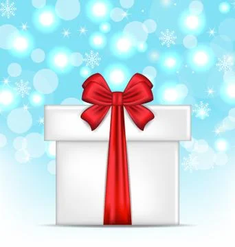 Gift box with red bows on glowing background Illustrazione stock