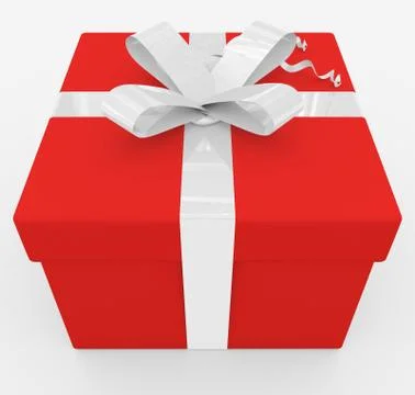 Gift box - red box, white ribbon - isolated on white Stock Illustration