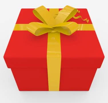 Gift box - red box, yellow ribbon - isolated on white Stock Illustration
