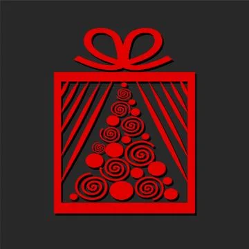Gift box with red christmas tree on dark background, merry christmas ans happ Stock Illustration