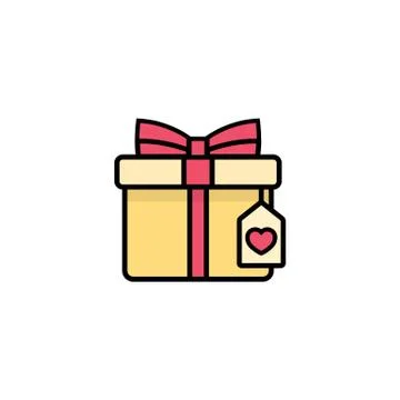 Gift box with red heart icon flat. Love stories symbol. Valentines day concep Stock Illustration