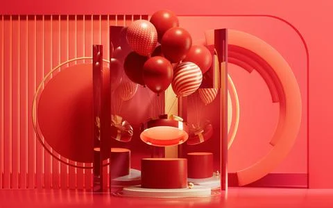 Gift box with red interior scene, 3d rendering. Stock Illustration