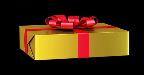 Gift box with red ribbon and bow loop rotate on black background Stock Footage 73539217