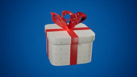 Gift box with red ribbon on blue background. 3d rendering 库存影片 340353784