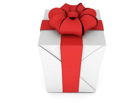 Gift box with red ribbon bow isolated on white background Stock Illustration