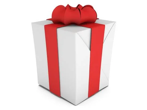 Gift box with red ribbon bow isolated on white background 스톡 일러스트