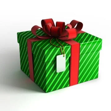 Gift box with red ribbon green wrapping and tag Stock Illustration