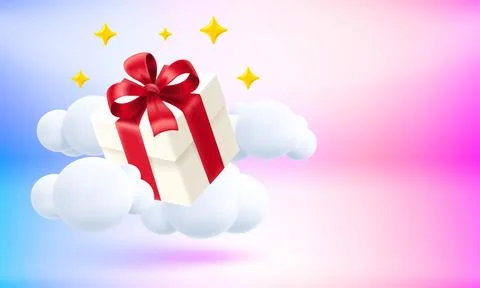 Gift box with red ribbon. Mail delivery. 3d vector banner with copy space Stock Illustration