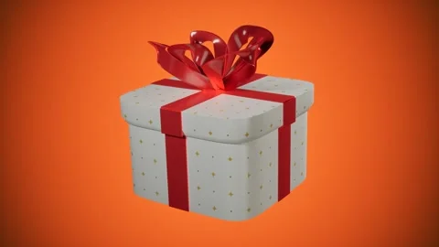 Gift box with red ribbon on orange background. 3d rendering 스톡 동영상 340403235
