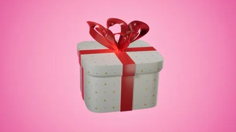 Gift box with red ribbon on pink background. 3d rendering Stock Footage 340566855
