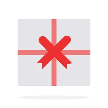 Gift box with red ribbon vector flat material design isolated object on white Stock Illustration