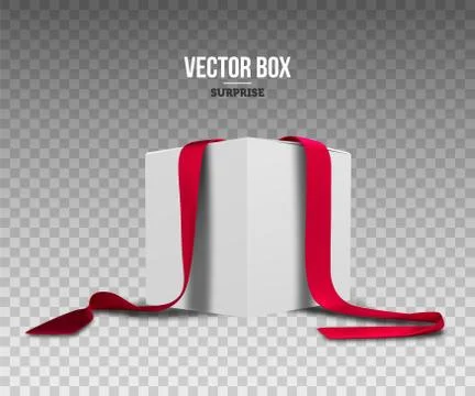 Gift box with red ribbons. Festive packaging. Realistic vector illustration Stock Illustration