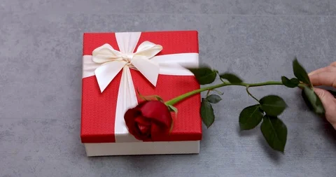 Gift Box With Red Rose Stock Footage 103494272