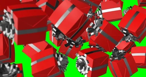 Gift box red silver close up falling slow motion Stock Footage 108136179