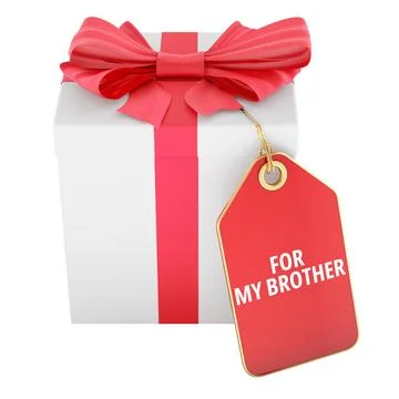 Gift box with red tag for my brother. 3D rendering Stock Illustration