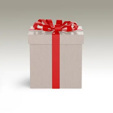 Gift box with red wrapping. Realistic gift box. Cube shape present box, tied Stock Illustration