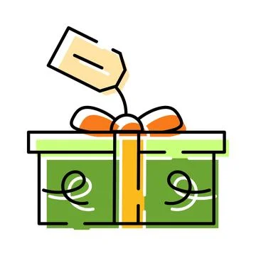 Gift box with ribbon and blank tag Stock Illustration