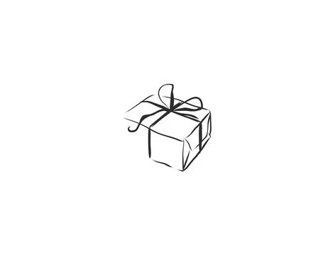Gift Box with Ribbon and Bow Hand Drawn Line Art, Holiday Present, Christmas Stock Illustration