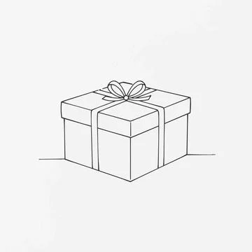 Gift box with ribbon and bow line art Silhouette Stock Illustration