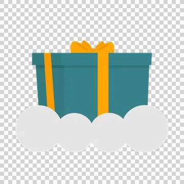Gift box with ribbon and cloud icon in cartoon style on a white background Stockillustratie