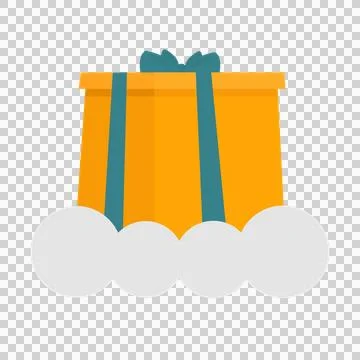 Gift box with ribbon and cloud icon in cartoon style on a white background Stock Illustration