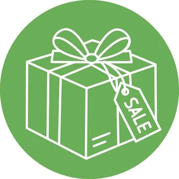 Gift box with ribbon bow and sale tag icon Stock Illustration