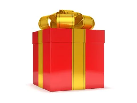 Gift box with ribbon bow, isolated on white. 3D Stock Illustration