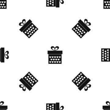 Gift box with ribbon bow pattern seamless black Stock Illustration