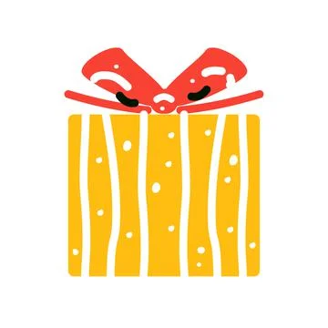 Gift box with ribbon bow. Present in cartoon style. Celebration concept Stock Illustration