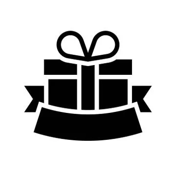 Gift box with ribbon label vector illustration, solid style icon Stock Illustration