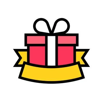 Gift box with ribbon label vector illustration, filled style icon Stock Illustration