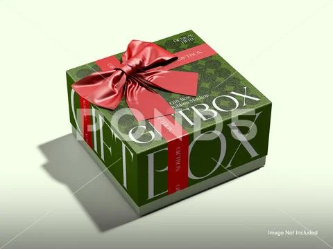 Gift Box with Ribbon Mockup for Present packaging PSD Template