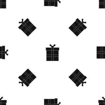 Gift box with ribbon pattern seamless black Stock Illustration