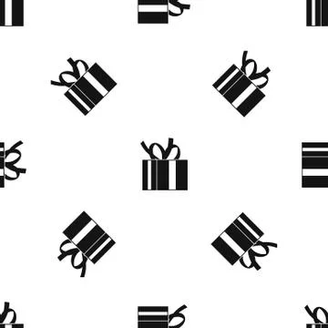 Gift box with ribbon pattern seamless black Stock Illustration