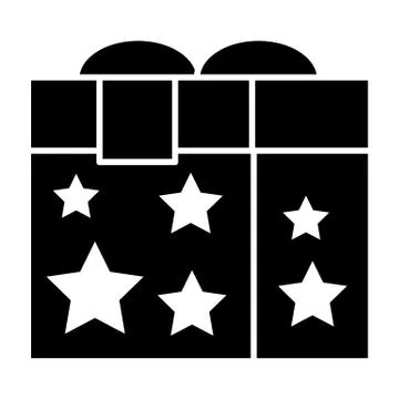 Gift box with a ribbon solid icon. Magic box with stars vector illustration Stock Illustration