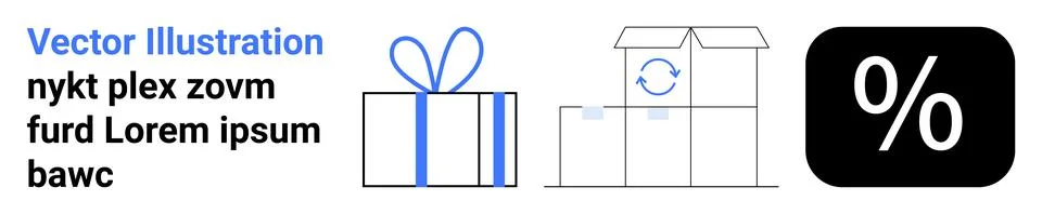 Gift box with ribbon, stack of shipping boxes, and percent discount symbol in Stockillustratie