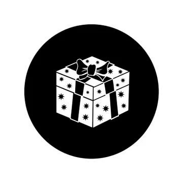 Gift box with a ribbon. Vector illustration in the form of a round black and  Stock Illustration